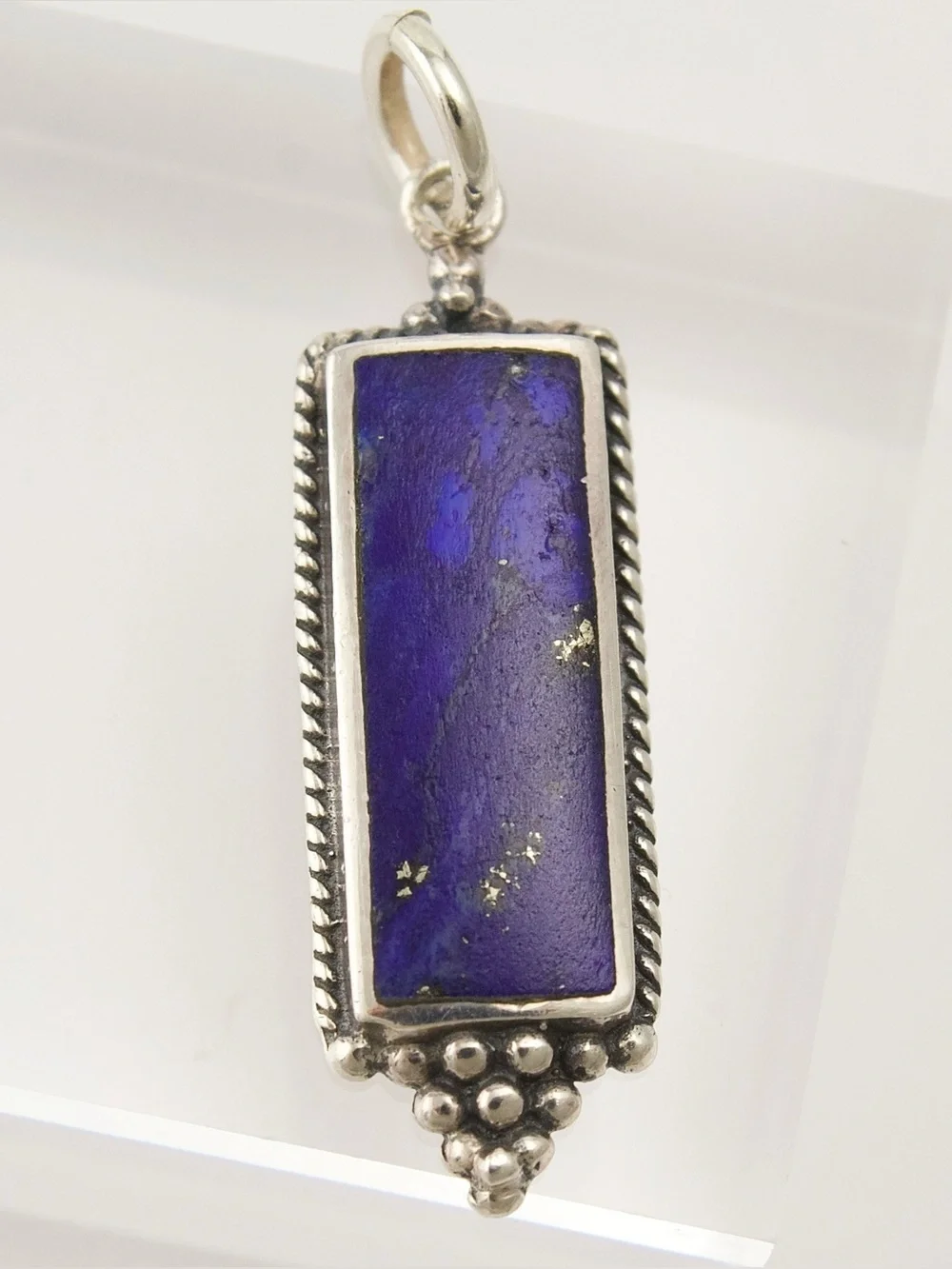 Vintage Boma Lapis Lazuli Sterling Silver Rectangle Necklace Pendant